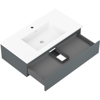 Kúpeľňová skrinka Mexen Rivel 90 cm s umývadlom Otis, 1 zásuvka, drážkovaná, grafit matný/biela matná - 91A20-09023-1-BF66-W18M01