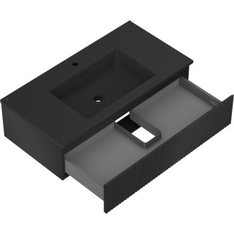 Kúpeľňová skrinka Mexen Rivel 90 cm s umývadlom Otis, 1 zásuvka, drážkovaná, matná čierna - 91A20-09023-1-BF71-W18M71