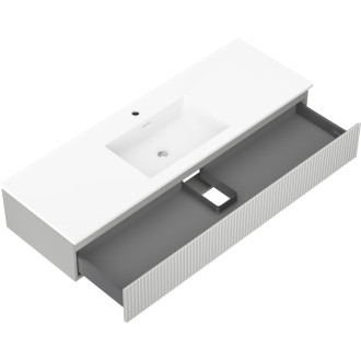 Kúpeľňová skrinka Mexen Rivel 140 cm s umývadlom Otis, 1 zásuvka, drážkovaná, matne šedá/matne biela - 91A20-14023-1-BF62-W18M01