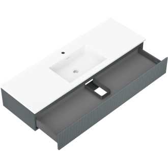 Kúpeľňová skrinka Mexen Rivel 140 cm s umývadlom Otis, 1 zásuvka, drážkovaná, grafit matný/biela matná - 91A20-14023-1-BF66-W18M0