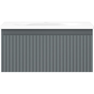 Kúpeľňová skrinka Mexen Rivel 50 cm s umývadlom Vela, 1 zásuvka, drážkovaná, grafit matný/biela matná - 91A20-05023-1-BF66-W23M01