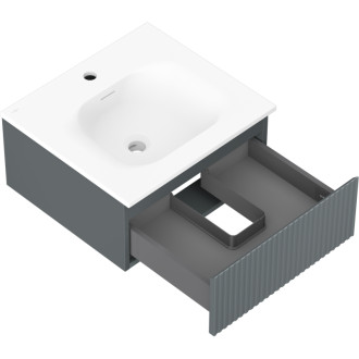 Kúpeľňová skrinka Mexen Rivel 50 cm s umývadlom Vela, 1 zásuvka, drážkovaná, grafit matný/biela matná - 91A20-05023-1-BF66-W23M01