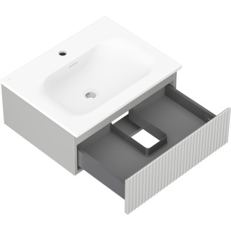 Kúpeľňová skrinka Mexen Rivel 60 cm s umývadlom Vela, 1 zásuvka, drážkovaná, matne šedá/matne biela - 91A20-06023-1-BF62-W23M01
