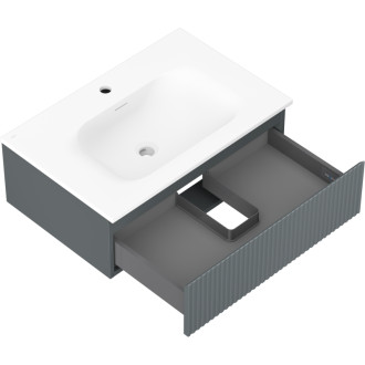 Kúpeľňová skrinka Mexen Rivel 70 cm s umývadlom Vela, 1 zásuvka, drážkovaná, grafit matný/biela matná - 91A20-07023-1-BF66-W23M01
