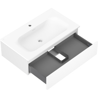 Kúpeľňová skrinka Mexen Rivel 80 cm s umývadlom Vela, 1 zásuvka, drážkovaná, matná biela - 91A20-08023-1-BF01-W23M01