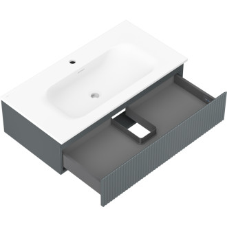 Kúpeľňová skrinka Mexen Rivel 90 cm s umývadlom Vela, 1 zásuvka, drážkovaná, grafit matný/biela matná - 91A20-09023-1-BF66-W23M01