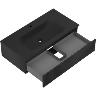 Kúpeľňová skrinka Mexen Rivel 90 cm s umývadlom Vela, 1 zásuvka, drážkovaná, matná čierna - 91A20-09023-1-BF71-W23M71