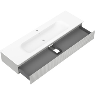 Kúpeľňová skrinka Mexen Rivel 140 cm s umývadlom Vela, 1 zásuvka, drážkovaná, matne šedá/matne biela - 91A20-16023-1-BF62-W23M01