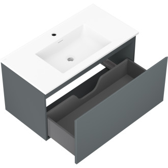 Kúpeľňová skrinka Mexen Orio 90 cm s umývadlom Otis, 1 zásuvka, matný grafit/matná biela - 91A10-09047-1-BF66-W18M01