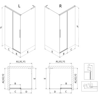 Mexen Rox L posuvný sprchovací kút pravý 95 x 95 cm, čierny rošt, čierna - 8C2L-095-095-70-77-P