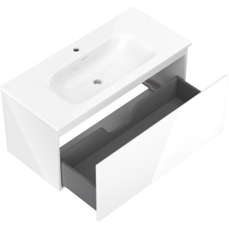 Kúpeľňová skrinka Mexen Orio 100 cm s umývadlom Vela, 1 zásuvka, lesklá biela - 91A10-10047-1-BF00-W23M00