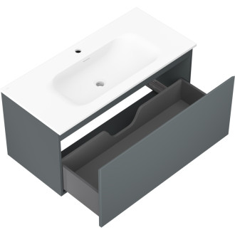 Kúpeľňová skrinka Mexen Orio 100 cm s umývadlom Vela, 1 zásuvka, matný grafit/matná biela - 91A10-10047-1-BF66-W23M01