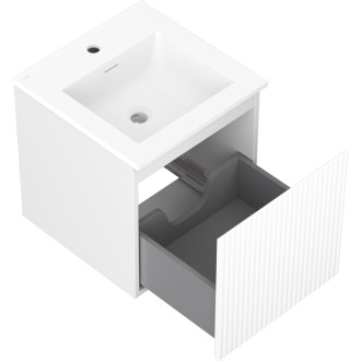 Kúpeľňová skrinka Mexen Rivel 45 cm s umývadlom Otis, 1 zásuvka, drážkovaná, matná biela - 91A20-04547-1-BF01-W18M01