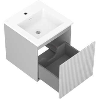 Kúpeľňová skrinka Mexen Rivel 45 cm s umývadlom Otis, 1 zásuvka, drážkovaná, matne šedá/matne biela - 91A20-04547-1-BF62-W18M01