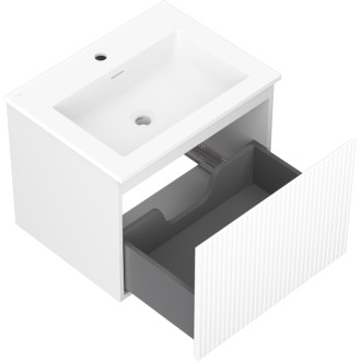 Kúpeľňová skrinka Mexen Rivel 60 cm s umývadlom Otis, 1 zásuvka, drážkovaná, matná biela - 91A20-06047-1-BF01-W18M01