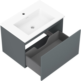 Kúpeľňová skrinka Mexen Rivel 70 cm s umývadlom Otis, 1 zásuvka, drážkovaná, grafit matný/biela matná - 91A20-07047-1-BF66-W18M01