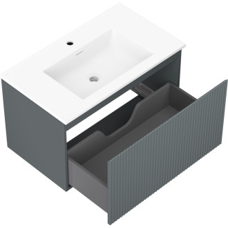 Kúpeľňová skrinka Mexen Rivel 80 cm s umývadlom Otis, 1 zásuvka, drážkovaná, grafit matný/biela matná - 91A20-08047-1-BF66-W18M01