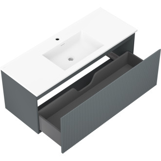 Mexen Rivel szafka łazienkowa 120 cm z umywalką Otis, 1 szuflada, ryflowana , grafit mat/biała mat - 91A20-12047-1-BF66-W18M0