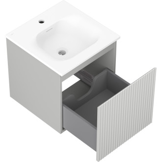 Kúpeľňová skrinka Mexen Rivel 45 cm s umývadlom Vela, 1 zásuvka, drážkovaná, matne šedá/matne biela - 91A20-04547-1-BF62-W23M01