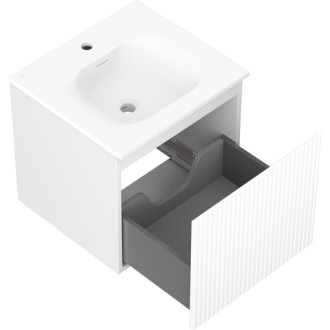 Kúpeľňová skrinka Mexen Rivel 50 cm s umývadlom Vela, 1 zásuvka, drážkovaná, matná biela - 91A20-05047-1-BF01-W23M01