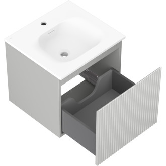 Kúpeľňová skrinka Mexen Rivel 50 cm s umývadlom Vela, 1 zásuvka, drážkovaná, matne šedá/matne biela - 91A20-05047-1-BF62-W23M01