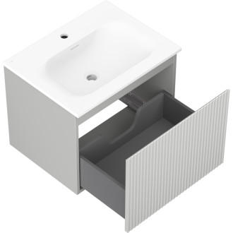 Kúpeľňová skrinka Mexen Rivel 60 cm s umývadlom Vela, 1 zásuvka, drážkovaná, matne šedá/matne biela - 91A20-06047-1-BF62-W23M01