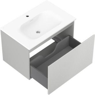 Kúpeľňová skrinka Mexen Rivel 70 cm s umývadlom Vela, 1 zásuvka, drážkovaná, matne šedá/matne biela - 91A20-07047-1-BF62-W23M01