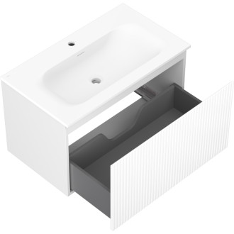 Kúpeľňová skrinka Mexen Rivel 80 cm s umývadlom Vela, 1 zásuvka, drážkovaná, matná biela - 91A20-08047-1-BF01-W23M01