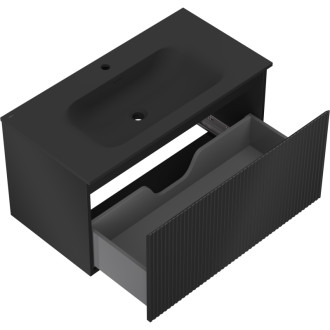 Kúpeľňová skrinka Mexen Rivel 90 cm s umývadlom Vela, 1 zásuvka, drážkovaná, matná čierna - 91A20-09047-1-BF71-W23M71