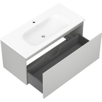 Kúpeľňová skrinka Mexen Rivel 100 cm s umývadlom Vela, 1 zásuvka, drážkovaná, matne šedá/matne biela - 91A20-10047-1-BF62-W23M01
