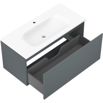 Kúpeľňová skrinka Mexen Rivel 100 cm s umývadlom Vela, 1 zásuvka, drážkovaná, grafit matný/biela matná - 91A20-10047-1-BF66-W23M01