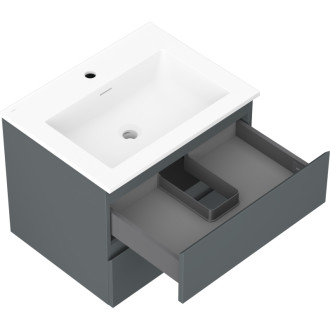 Kúpeľňová skrinka Mexen Orio 60 cm s umývadlom Otis, 2 zásuvky, matný grafit/matná biela - 91A10-06047-2-BFF66-W18M01