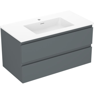 Kúpeľňová skrinka Mexen Orio 90 cm s umývadlom Otis, 2 zásuvky, matný grafit/matná biela - 91A10-09047-2-BFF66-W18M01