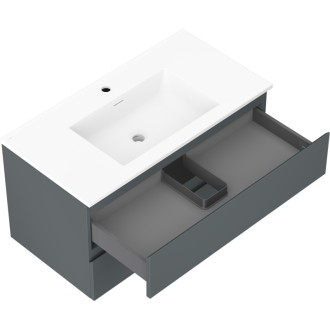 Kúpeľňová skrinka Mexen Orio 90 cm s umývadlom Otis, 2 zásuvky, matný grafit/matná biela - 91A10-09047-2-BFF66-W18M01