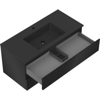 Kúpeľňová skrinka Mexen Orio 100 cm s umývadlom Otis, 2 zásuvky, matná čierna - 91A10-10047-2-BFF71-W18M71