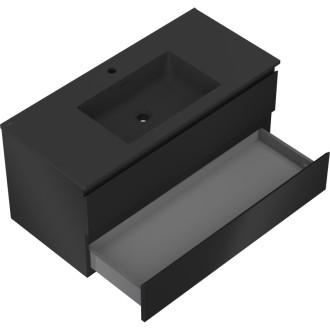 Kúpeľňová skrinka Mexen Orio 100 cm s umývadlom Otis, 2 zásuvky, matná čierna - 91A10-10047-2-BFF71-W18M71