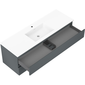 Kúpeľňová skrinka Mexen Orio 140 cm s umývadlom Otis, 2 zásuvky, matný grafit/matná biela - 91A10-14047-2-BFF66-W18M01