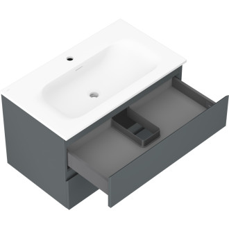 Kúpeľňová skrinka Mexen Orio 80 cm s umývadlom Vela, 2 zásuvky, matný grafit/matná biela - 91A10-08047-2-BFF66-W23M01