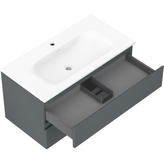 Kúpeľňová skrinka Mexen Orio 90 cm s umývadlom Vela, 2 zásuvky, matný grafit/matná biela - 91A10-09047-2-BFF66-W23M01