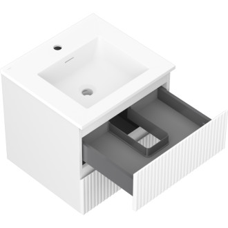 Kúpeľňová skrinka Mexen Rivel 50 cm s umývadlom Otis, 2 zásuvky, drážkovaná, matná biela - 91A20-05047-2-BFF01-W18M01
