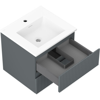 Kúpeľňová skrinka Mexen Rivel 50 cm s umývadlom Otis, 2 zásuvky, drážkovaná, grafit matný/biela matná - 91A20-05047-2-BFF66-W18M01