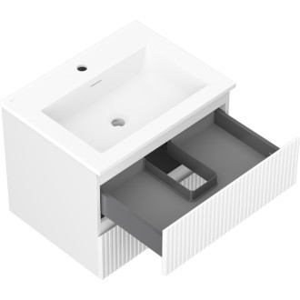 Kúpeľňová skrinka Mexen Rivel 60 cm s umývadlom Otis, 2 zásuvky, drážkovaná, matná biela - 91A20-06047-2-BFF01-W18M01
