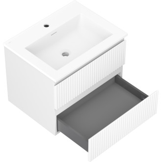 Kúpeľňová skrinka Mexen Rivel 60 cm s umývadlom Otis, 2 zásuvky, drážkovaná, matná biela - 91A20-06047-2-BFF01-W18M01
