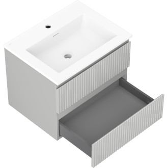 Kúpeľňová skrinka Mexen Rivel 60 cm s umývadlom Otis, 2 zásuvky, drážkovaná, matne šedá/matne biela - 91A20-06047-2-BFF62-W18M01