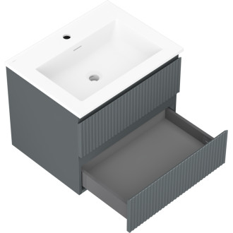 Kúpeľňová skrinka Mexen Rivel 60 cm s umývadlom Otis, 2 zásuvky, drážkovaná, grafit matný/biela matná - 91A20-06047-2-BFF66-W18M0