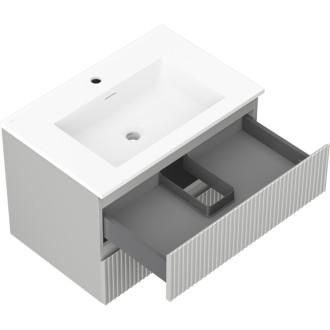 Kúpeľňová skrinka Mexen Rivel 70 cm s umývadlom Otis, 2 zásuvky, drážkovaná, matne šedá/matne biela - 91A20-07047-2-BFF62-W18M01