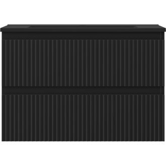 Kúpeľňová skrinka Mexen Rivel 70 cm s umývadlom Otis, 2 zásuvky, drážkovaná, matná čierna - 91A20-07047-2-BFF71-W18M71