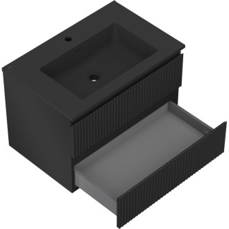 Kúpeľňová skrinka Mexen Rivel 70 cm s umývadlom Otis, 2 zásuvky, drážkovaná, matná čierna - 91A20-07047-2-BFF71-W18M71