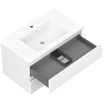 Kúpeľňová skrinka Mexen Rivel 80 cm s umývadlom Otis, 2 zásuvky, drážkovaná, matná biela - 91A20-08047-2-BFF01-W18M01