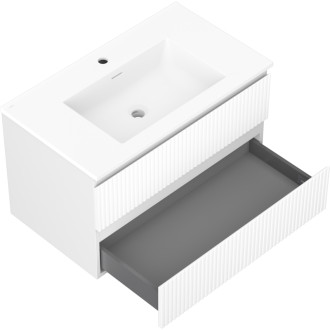Kúpeľňová skrinka Mexen Rivel 80 cm s umývadlom Otis, 2 zásuvky, drážkovaná, matná biela - 91A20-08047-2-BFF01-W18M01